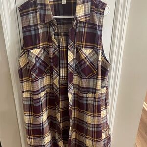 Cato Multicolor Long Plaid Sleeveless Shirt Jacket